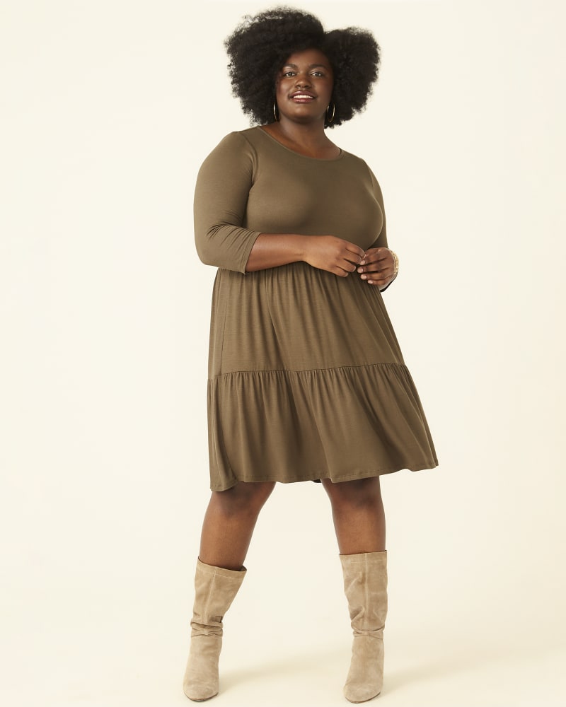 Plus size model wearing Miriam Tiered Ruffled-Hem Dress by East Adeline | Dia&Co | dia_product_style_image_id:178027